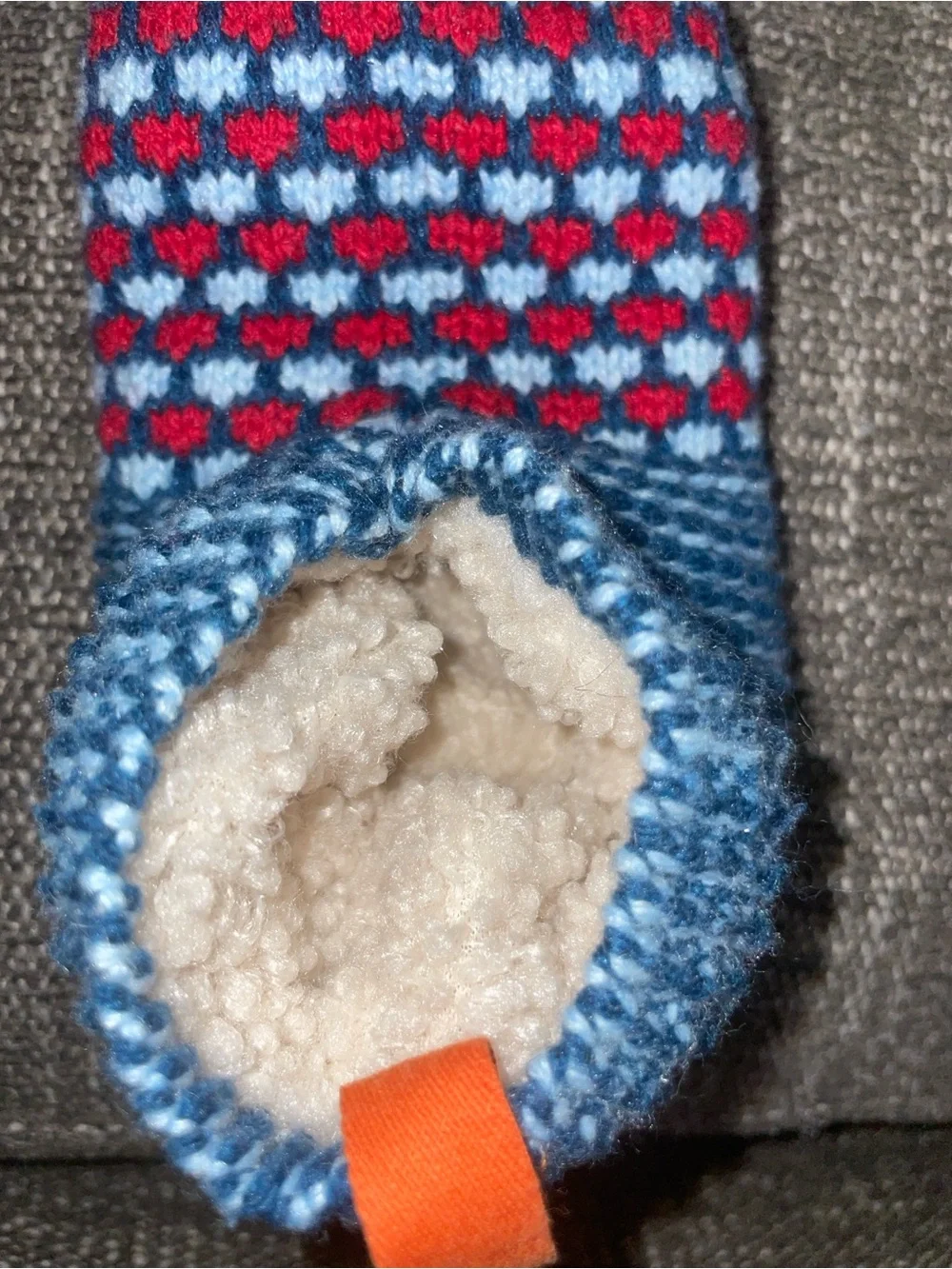 Bombas Blue and Red Knitted Gripper Slippers Size 8-10
